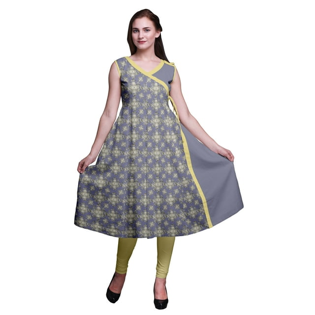 Bimba Robe d'Été Indienne Imprimée Style Angrakha pour Femmes Tunique Ethnique