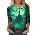 thumbnail image 3 of Jinhomg Halloween T-Shirts for Women 3/4 Sleeve Funny Witch Graphic Tee Shirts Loose Fit Crewneck Daily Shirt Thanksgiving Tops Ladies Holiday Party Gifts Green,XXL, 3 of 6