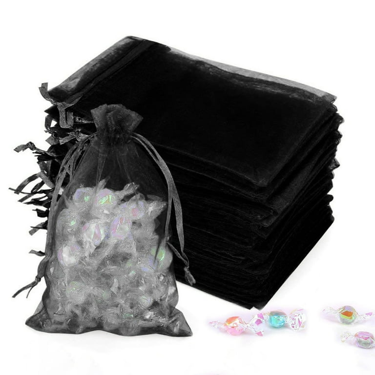LMTODLFG 100 PCS Black Organza Bags, 4x6 inch Mesh Bags Drawstring