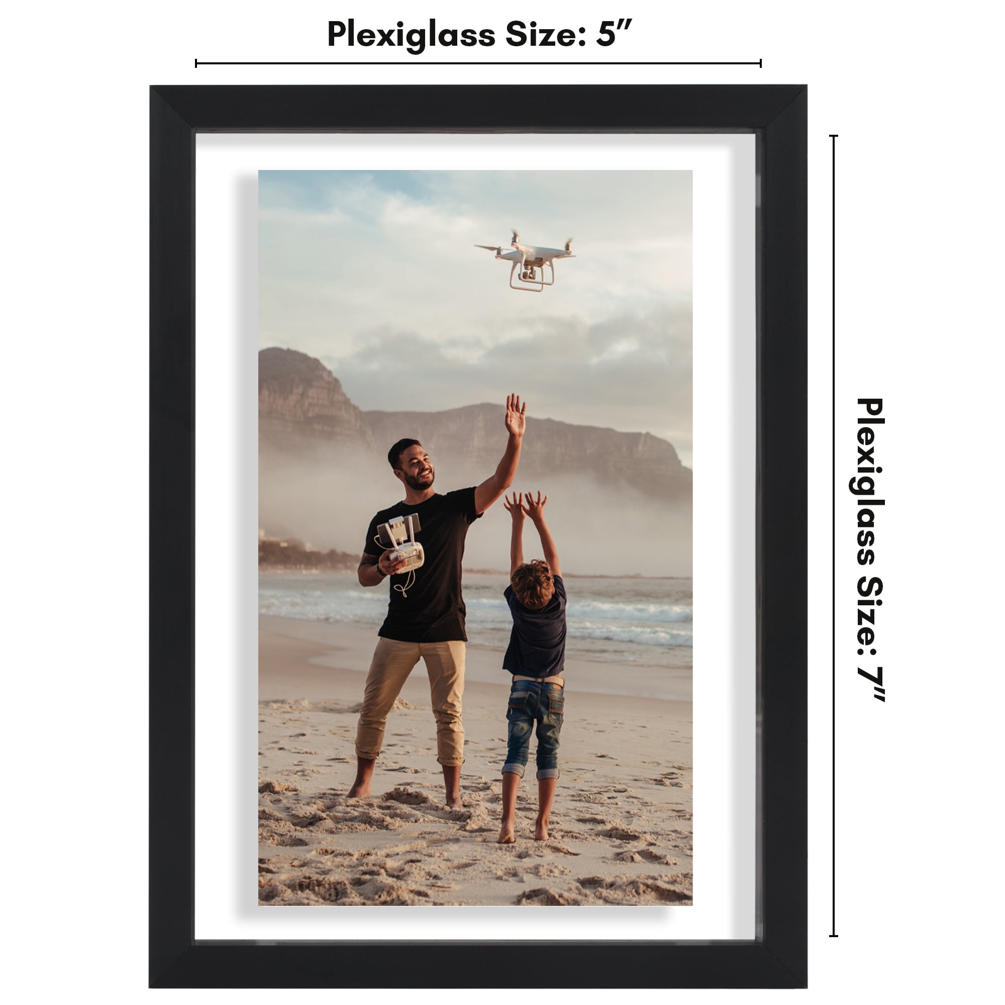 Americanflat 5x7 Picture Frame with Shatter-Resistant Glass Aluminum Floating Display Photo Signature - Black