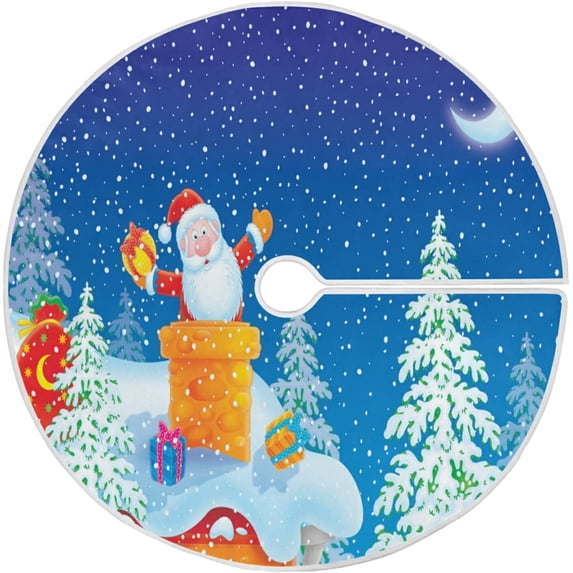FMSHPON Santa Claus on Housetop Xmas Christmas Tree Skirt Stand Mat for Holiday Party Decoration Indoor Outdoor 36 inches
