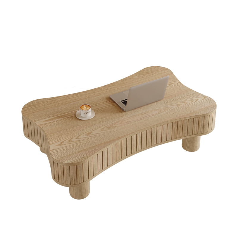 42" Lift Top Coffee Table with Hidden Storage, Fluted Panel Center Table with Hydraulic Lift, Rounded Corners, Wood Living Room Coffee Table for Small Spaces,Natural Wood