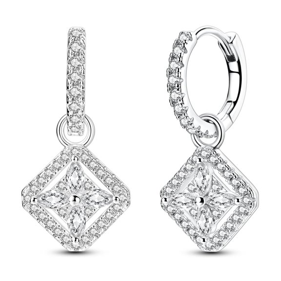 NARMO Original 925 Sterling Silver Sparkling Square Hoop Earrings 5A Zircon for Women Jewelry Making