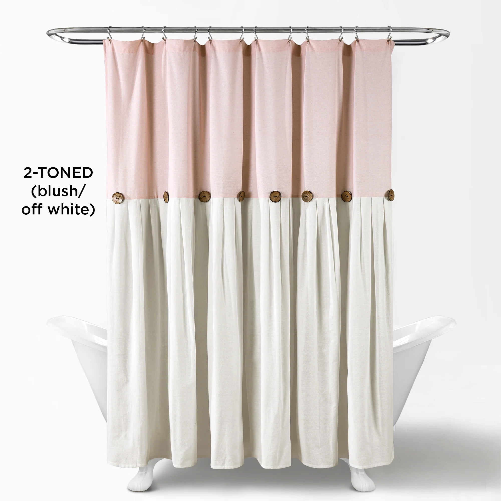 Lush Decor Linen Button Color Block Cotton Blend Shower Curtain, 72x72,  Linen, Single