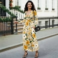 thumbnail image 4 of FKELYI White Yellow Flower Print Womens Fall Dress Long Sleeve Maxi Dress Casual Outdoor Cloth V Neck Soft Dresses with Pocket for Wedding Party, L, 4 of 6