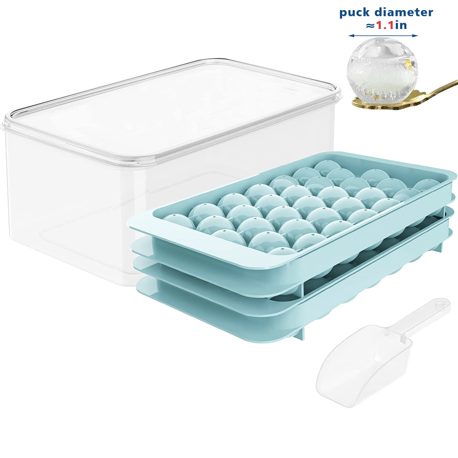 FaSoLa Ice Cube Tray With Lid and Bin Ice Ball Storage Box Large Ice Tray  For Freezer Comes with Container Scoop and Cover - AliExpress
