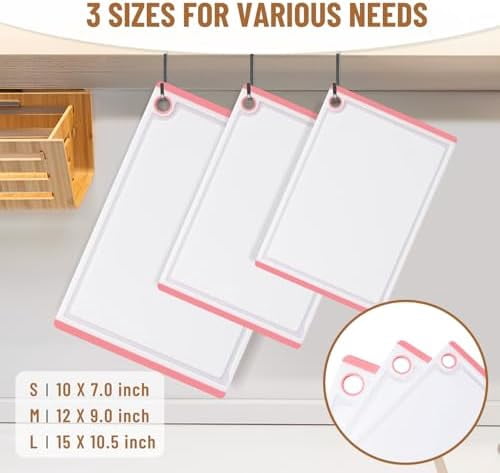 Plastic Cutting Boards for Kitchen, 3-Piece Large Cutting Board Set Dishwasher Safe Chopping Boards with Non-slip Feet and Juice Grooves, Pink