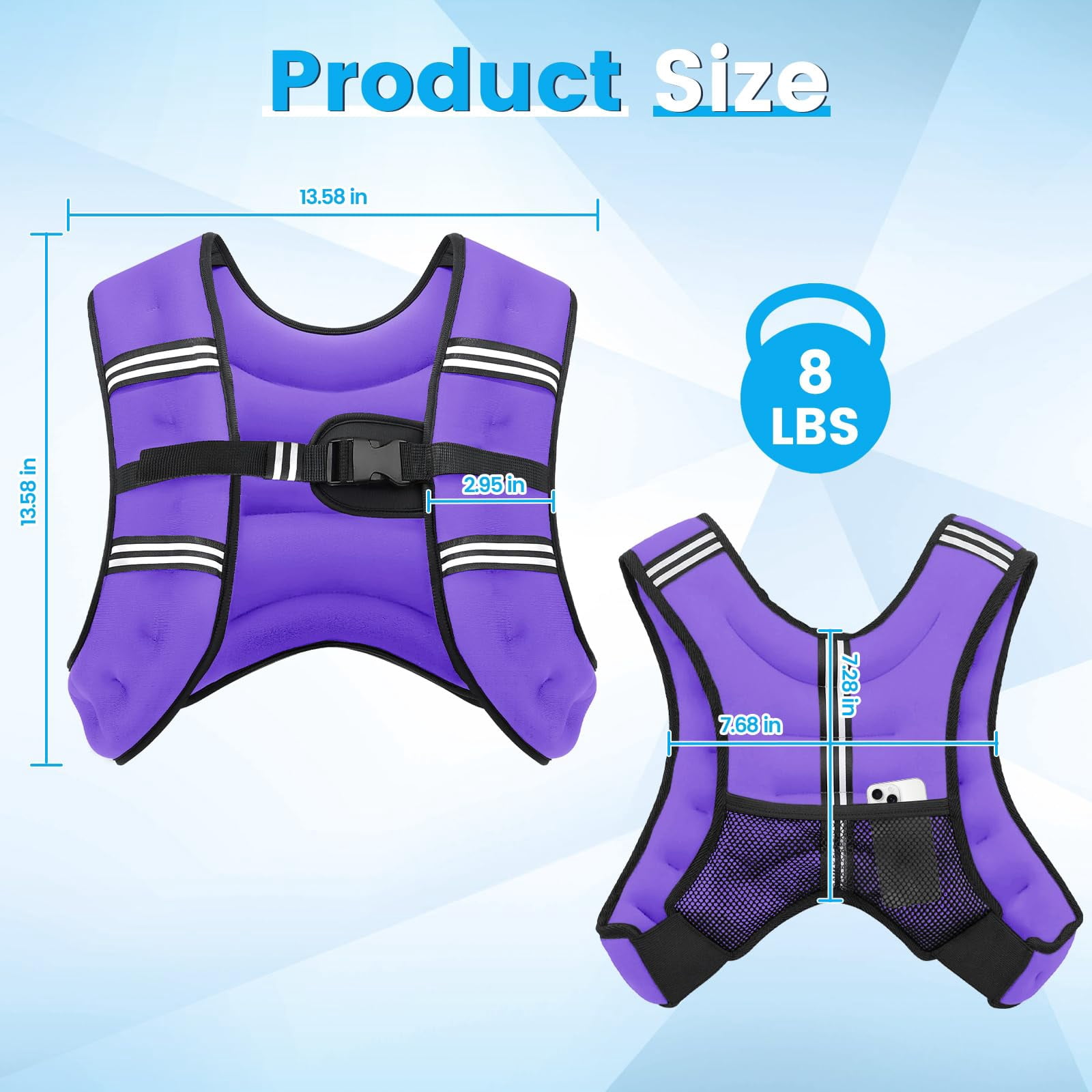 Purple 8LB Weighted Vest for Men and Women Workout Fitness