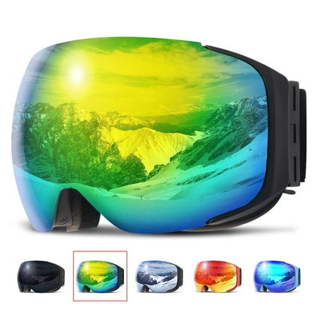 COPOZZ Ski Goggles, G2 Magnetic Snowboard Snow Goggles -2 Seconds Quick Change Lens, Imported Double-Layer Anti Fog Lens -UV400 Over Glasses OTG Snowmobile Goggles G2 Goggle - Black Frame/Gold Lens