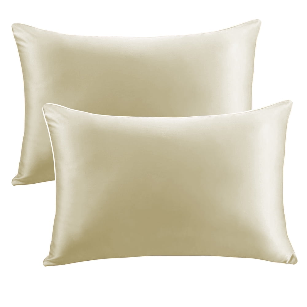 Gilbin Satin Pillowcase for Hair and Skin Silk Pillowcases Set of 4 - with Envelope Closure - with Hidden Zipper - King Satin Pillowcase (Beige)