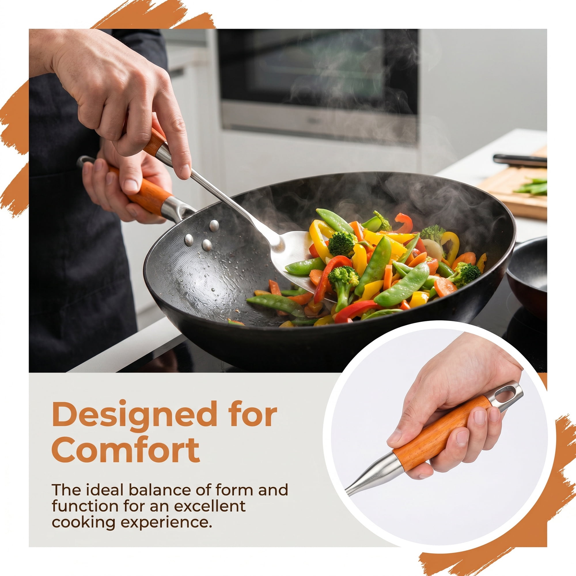 Unique Bargains Essential Stainless Steel Cooking Utensil Set for Cooking Brown B 2pcs