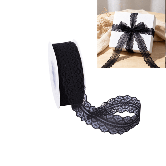 chaungfeng 1.18" Wide x 24.6 Yards Floral Pattern Lace Ribbon for Decorating, Floral Designing and Crafts - Black