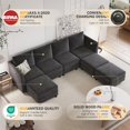 thumbnail image 3 of Techmilly Sectional Chenille Sofa, 7 Seats Modular Convertible Couch with Storage, Charging Station for Living Room, Dark Grey, 3 of 8