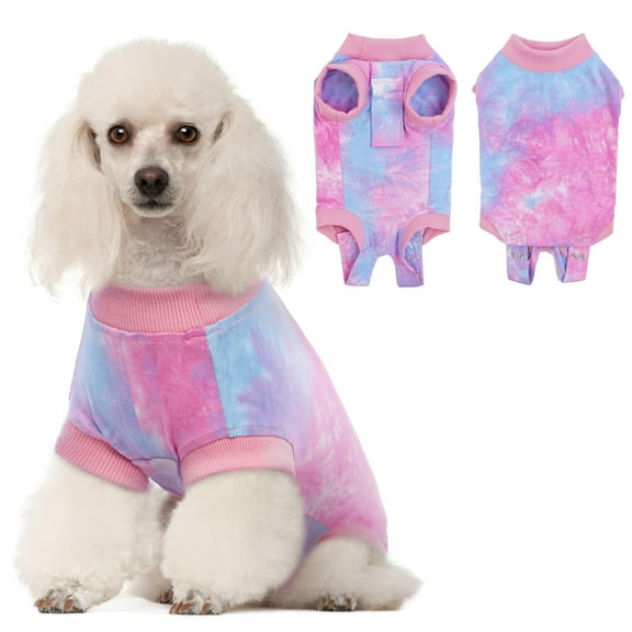 PUMYPOREITY Dog Surgery Recovery Suit, Tie-Dye Dog Onesie Recovery Suit After Surgery, Breathable Abdominal Wound Skin Diseases Protector, Cone Collar Alternative, Pet Dog Recovery Shirt, Pink