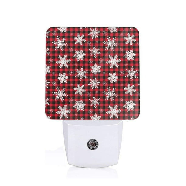 Balery Snowflakes On A Buffalo Plaid Christmas Luz Nocturna LED con Sensor Automático, Enchufe con Sensor Crepuscular, Luz Suave de 0.5W para Dormitorio, Pasillo, Baño-US