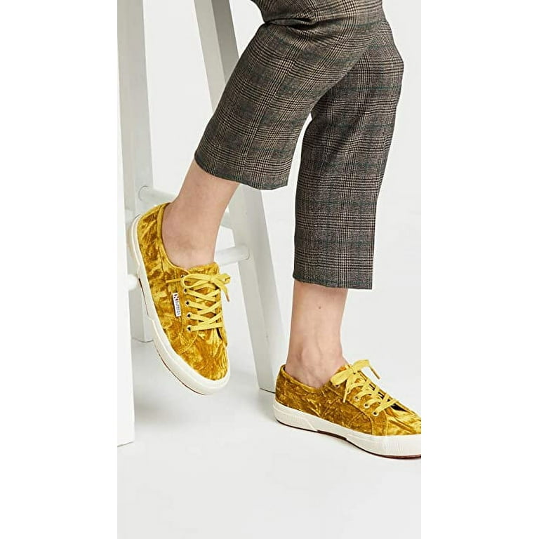 SUPERGA 2750 Crushed Ox Velvet Sneaker Mustard yellow Lace Up Teniss Shoes MUSTARD 25