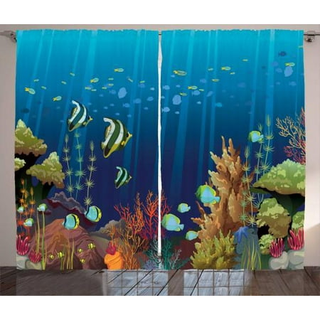 Under The Sea Curtains 2 Panels Set Coral Reef With Sea Creatures