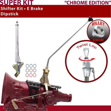 American Shifter C4 Shifter Kit 16 in. E Brake Dipstick Chrome Push Button 11 Handle Billet Knob for F82D9