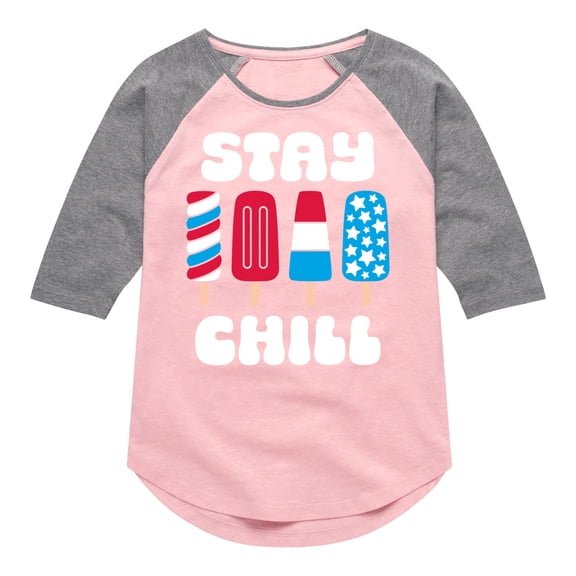 Instant Message - Americana - Stay Chill Patriotic Popsicles - Toddler & Youth Girls Raglan Graphic T-Shirt
