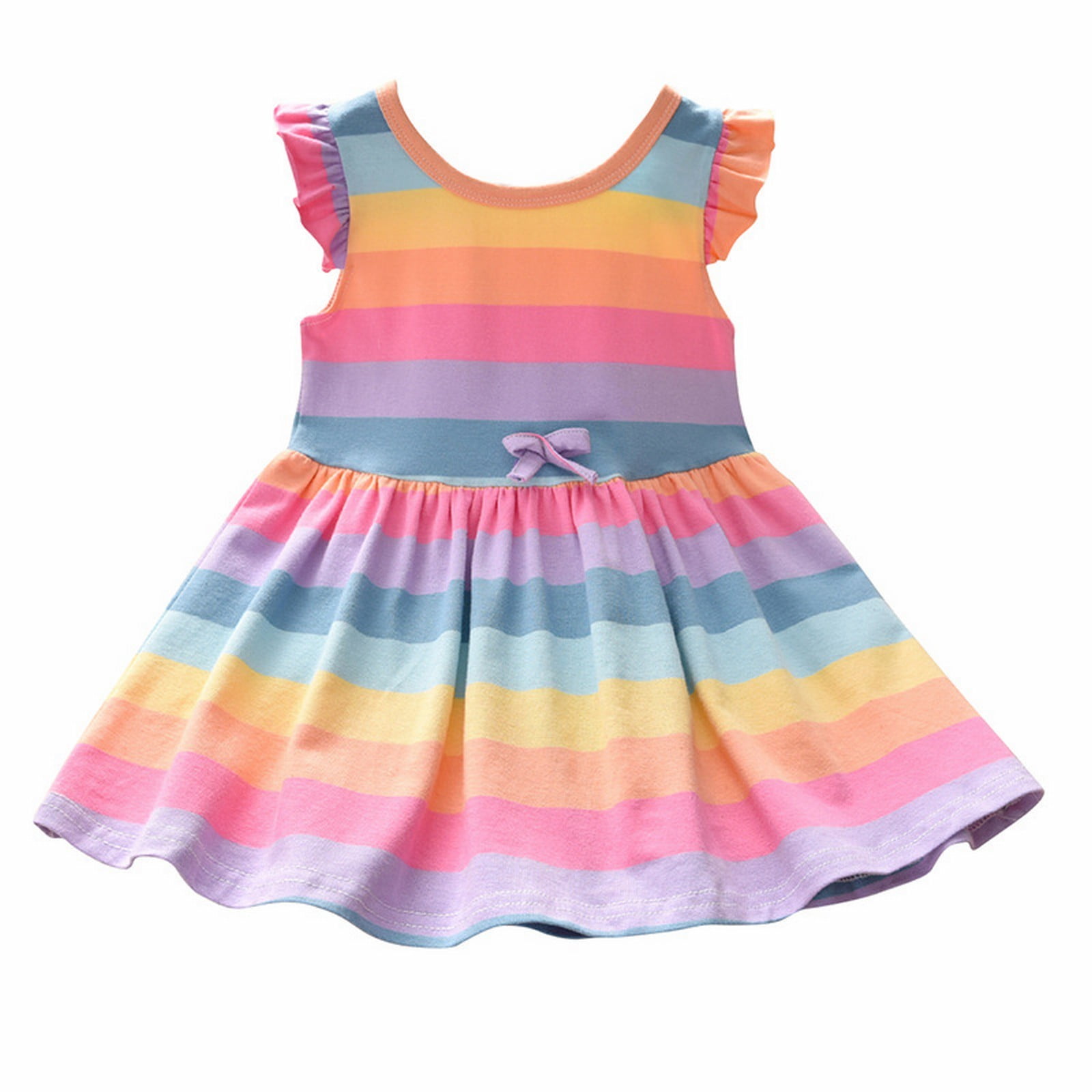 TAIAOJING Flying Sleeves Colorful Striped Dress Girl 1 To 7 Years ...