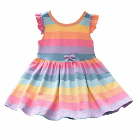 

Teen Girls Toddler 5t Dresses Flying Sleeves Colorful Striped Dress Girl Princess Dress 1 To 7 Years Baby Girl Dresses 12-18 Months Girls Dress up Play