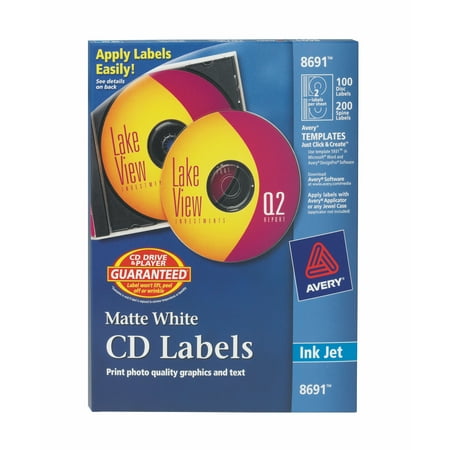 Avery CD Labels, Matte White, 100 Face Labels/200 Spine Labels