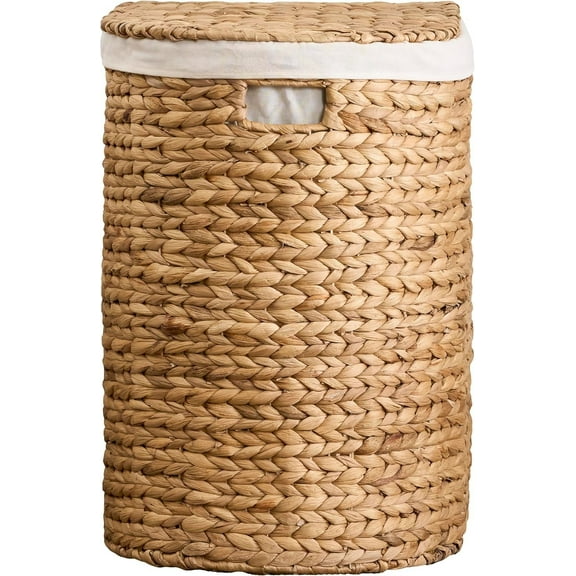 Large Woven Rattan Hamper with Lid, Natural Brown, 16.9 x 13.8 x 20.5 in – Clothes Storage Basket for Laundry Room or Closet