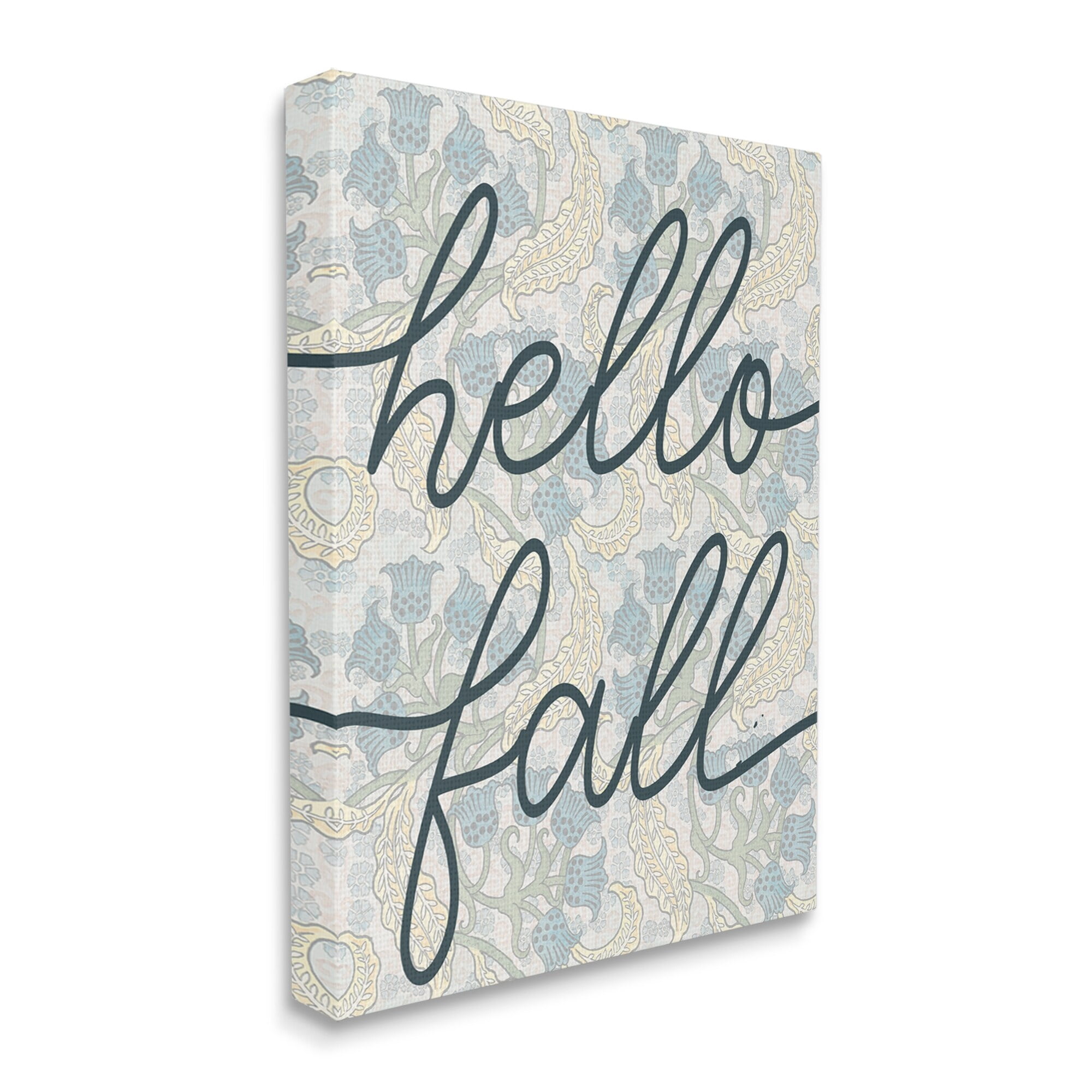 Stupell Industries Hello Fall Phrase Bluebell Paisley Pattern Vintage Flowers, 16 x 20,Design by Daphne Polselli
