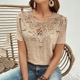 thumbnail image 7 of Kovlvoll Womens Summer Short Sleeve Tops Lace Patchwork Crew Neck T-Shirt Summer Eyelet Casual Comfy Blouse, 7 of 7