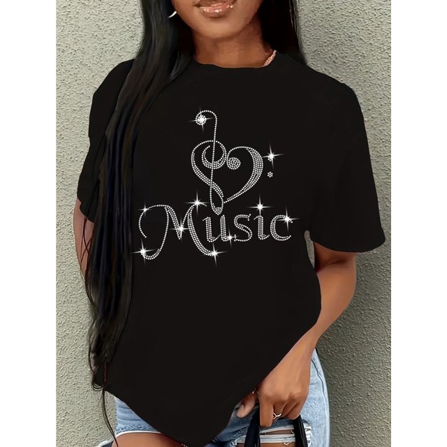T-shirt à Manches Courtes Grande Taille pour Femmes avec Couture Diamant Chaud