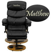 Flash Furniture Personalized Contemporary Multi-Position Recliner and Ottoman with Wood Base in Black LeatherSoft