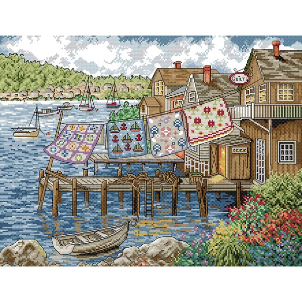 Kit de punto de cruz de hilo de bordar de algodón ecológico parcial de 14 quilates contado Seaside Life FLhrweasw Nuevo
