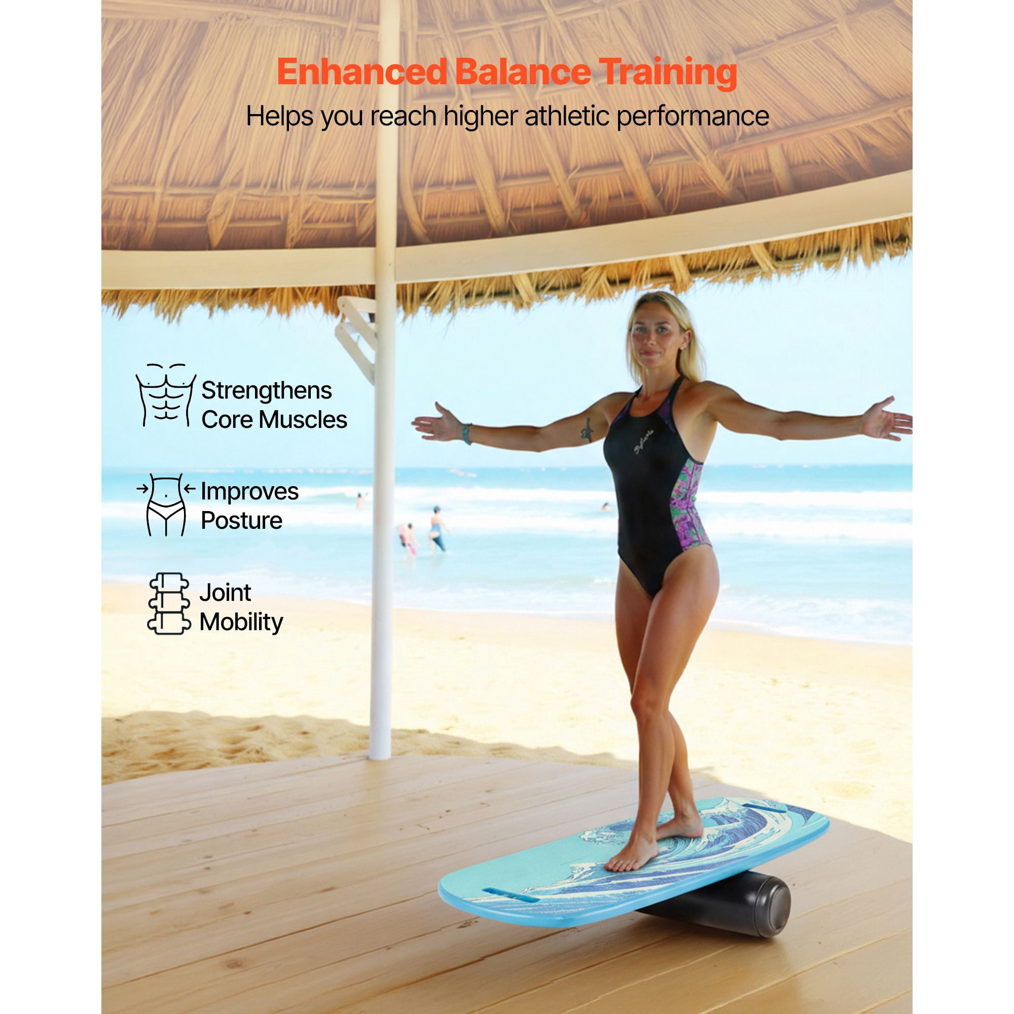 Balance Board, Wobble Board Trainer for Adults, Wooden Balance Training Equipment with Roller, Magnetic Stoppers, Storage Rack, for Core Workouts, Surf Trainer & Physical Therapy, Blue