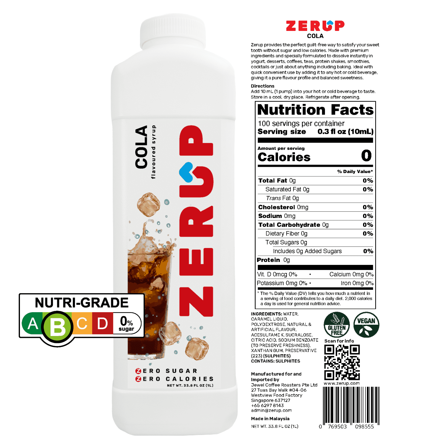Zerup Zero Sugar Soda Sugar-Free, Zero Calories Pack of 4 33.8 Oz (1L)