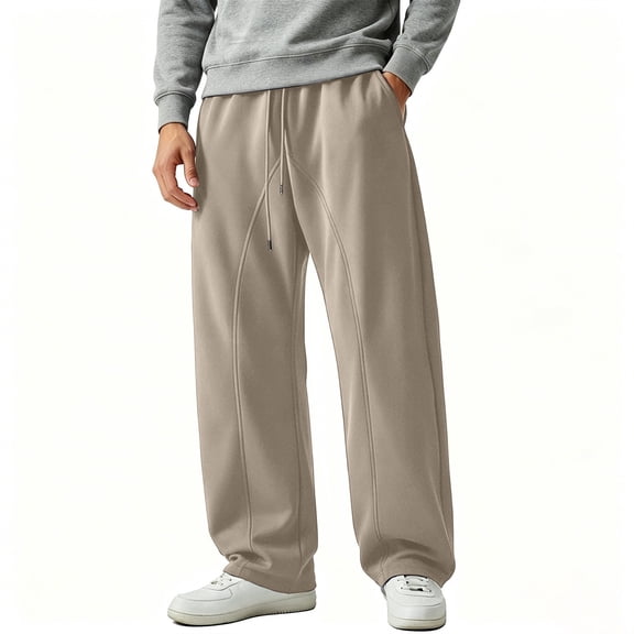 CHEEREAM Wide Leg Pant for Mens Drawstring Elastic Waist Athletic Loose Trouser With Pocket Baggy Lined Comfy Sweatpants Daily Wear