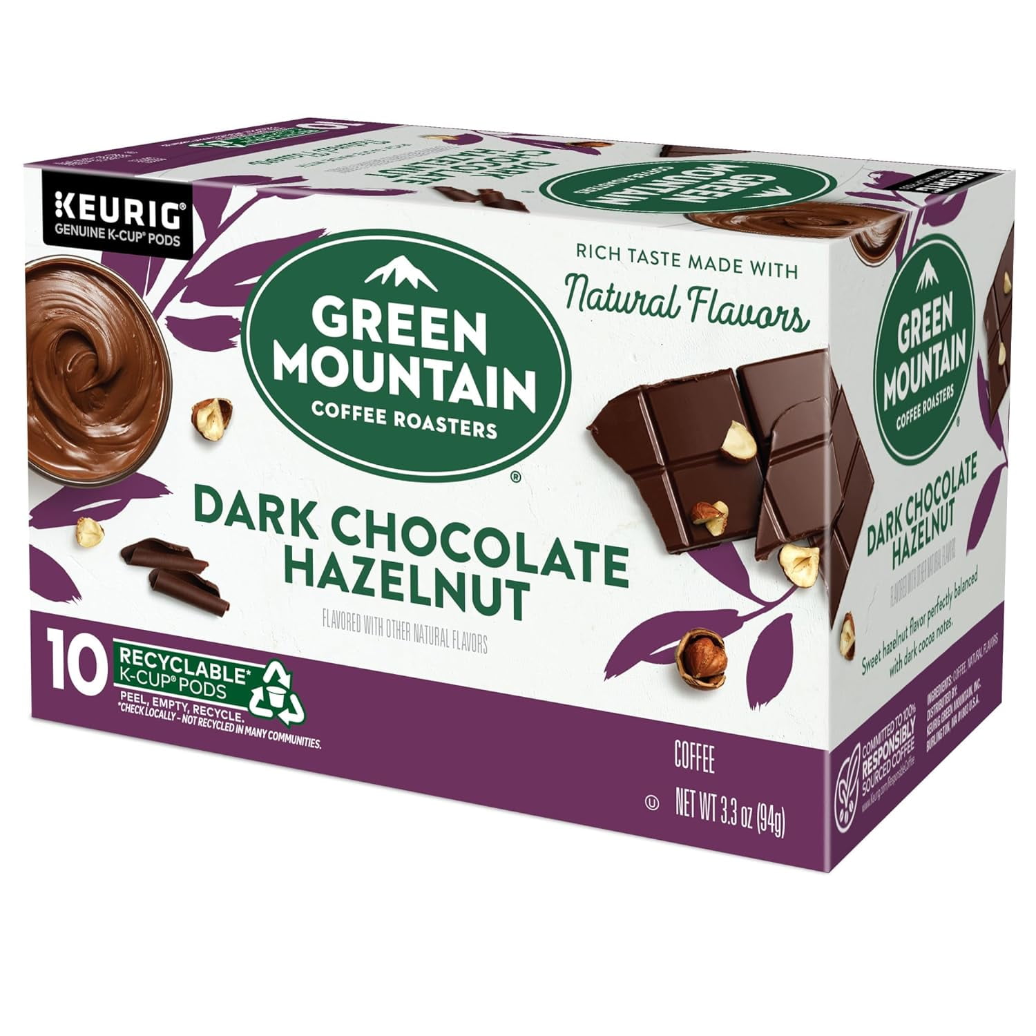 Green Mountain Coffee Roasters Dark Chocolate Hazelnut Coffee, Keurig Single Serve K-Cup Pods, 10 Count