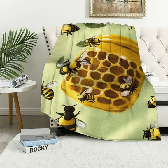 BCIIG Bee Blanket for Kids, Aldults - Soft, Fuzzy & Cozy Crib Size Throw Blanket for Couch, Office - Yellow Cute Warm Blankets Gifts 40x50in