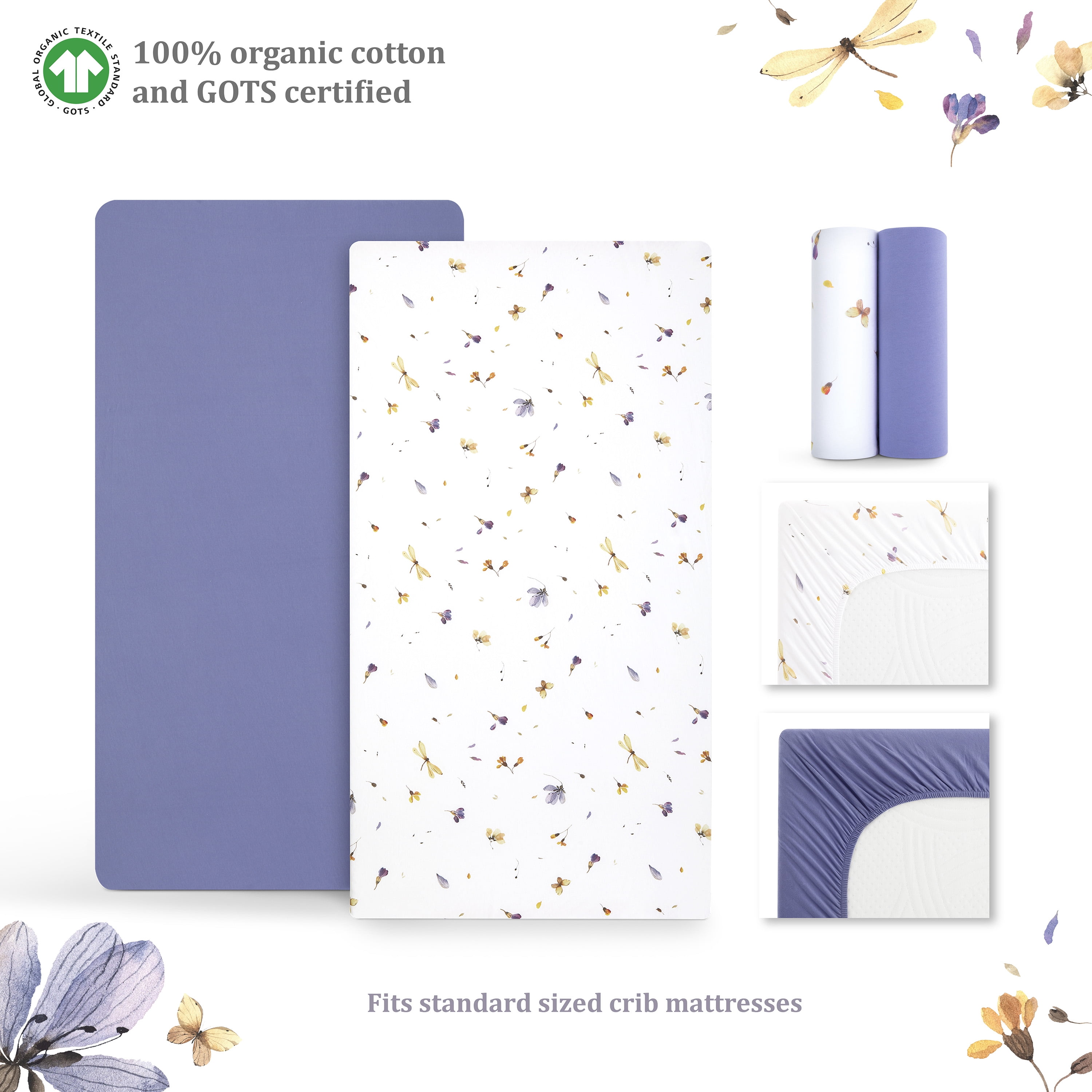 Evolur Be Wild Collection ( 2pc Sheet Set ), Iris Dark Purple & Flower Print