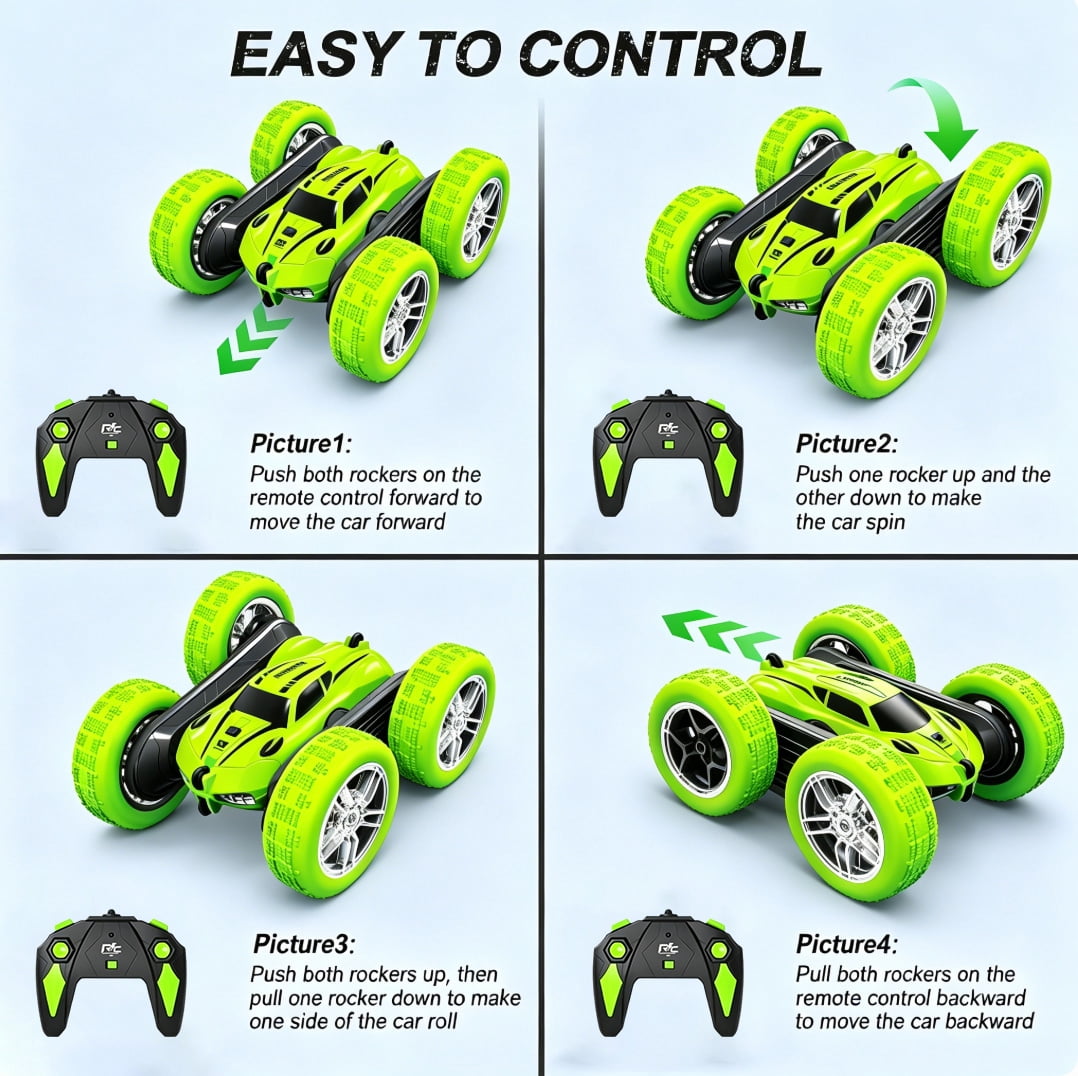 HNH Remote Control Stunt Car, 2.4GHz Double Sided 360°Flips RC Stunt Car, Off Road Cars Toy Gift for 4-12 Year Old