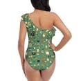thumbnail image 5 of Uemuo St. Patrick's day Print Women's One Piece Swimsuit Asymmetrical Neck Bathing Suit One Shoulder Side Cutout Ruffle Swimwear-Large, 5 of 6