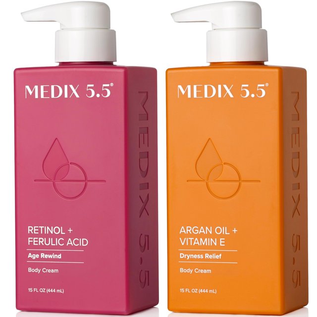 Medix 5.5 Loción corporal con retinol + Crema de aceite de argán Juego de 2 piezas para el cuidado de la piel Hidratante corporal y facial | Paquete de loción corporal reafirmante que reduce la aparie