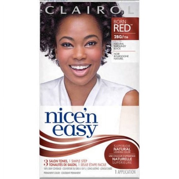 Clairol Nice 'n Easy Born Red Permanent Hair Color, 2BG/126 Natural Burgundy Black, 1 Kit