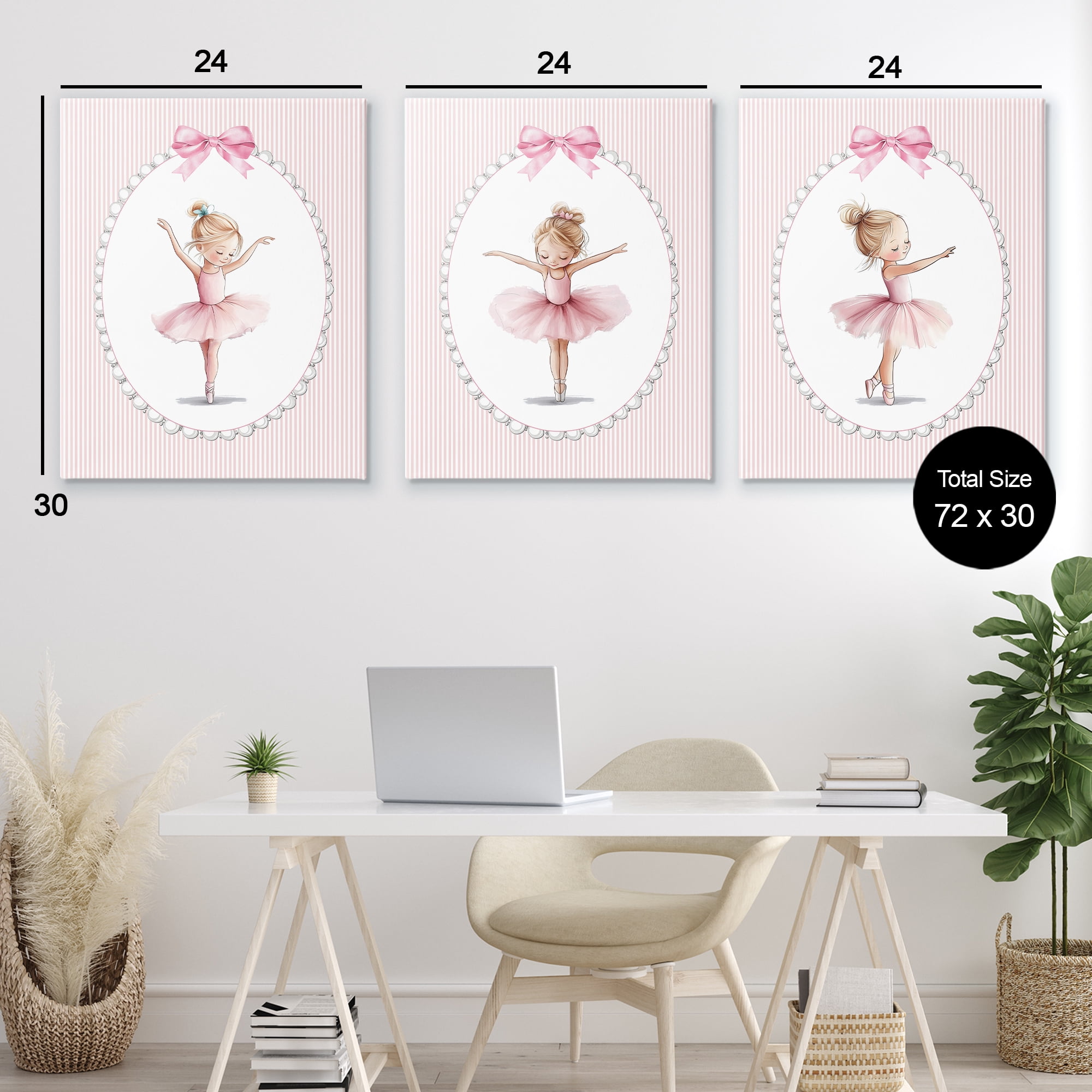 Stupell Industries Dancing Ballerinas in Pink 3 Piece Canvas Wall Art Set, design by Christine Simpson Art