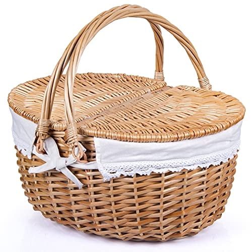 Cesta de picnic Rurality de mimbre con tapa y asa, 40 x 32 x 18 cm