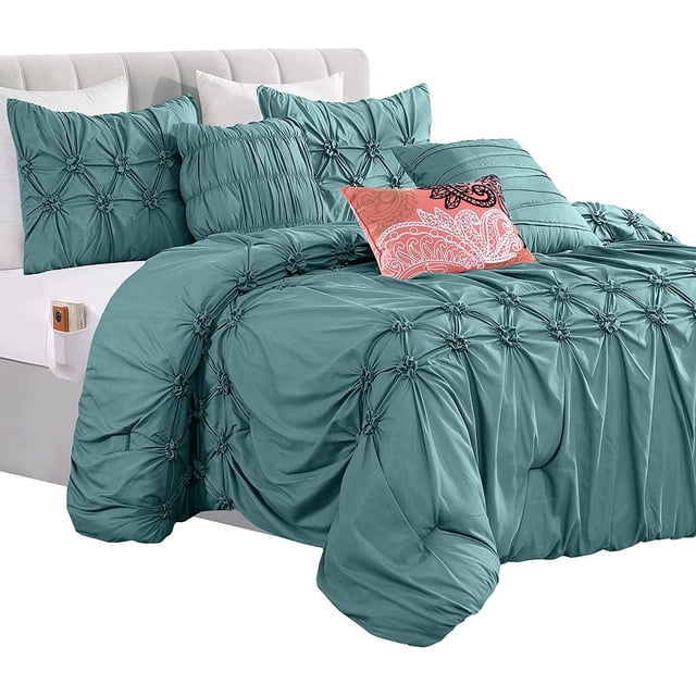 Mocassi - Ella Bedding Collection, 12PC Comforter Set with Matching Shams, Decorative Pillows, and Sheet Set, Full/Queen Size, Mint Green