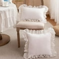 thumbnail image 4 of Pure Cotton White Ruffled Embroidered Pillowcase Elegant Rural Style Waterproof Pillowcases Shams Standard Lace Decorative Covers for Living Room Bed Sofa (18"x18", Little White Flower), 4 of 12