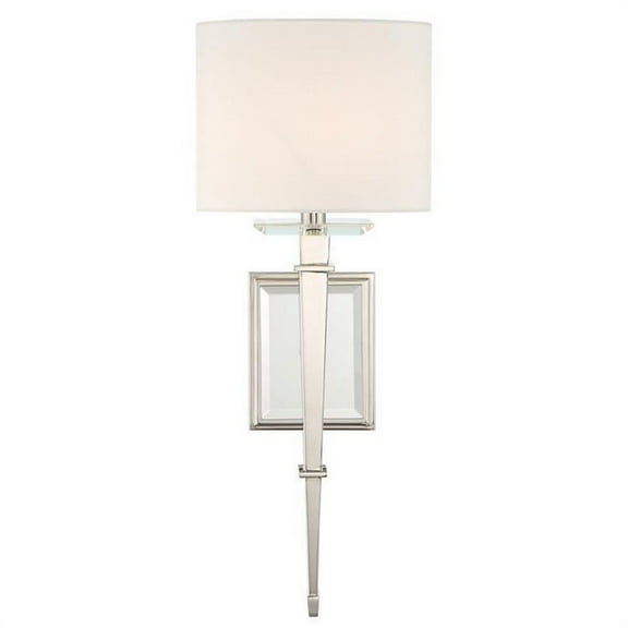 Steel 1 Light Crystal Accent Wall Sconce with Traditional Style with White Silk Shade-20 inches H X 8 inches W-Polished Nickel Finish Bailey Street