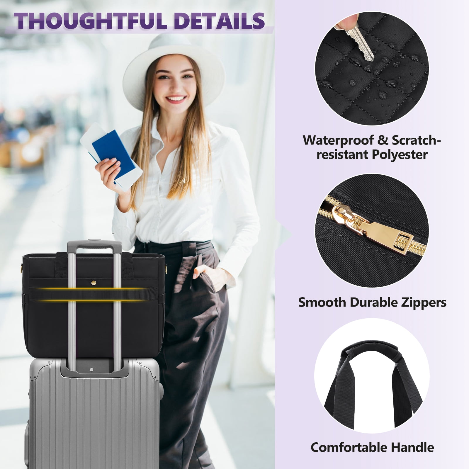 Teacher Tote Bag 15.6 inch Laptop Bag for Women Laptop Briefcase Work Bags Nurse Tote Professional Computer Messenger Shoulder Bags for Office, College, Nursing,Black