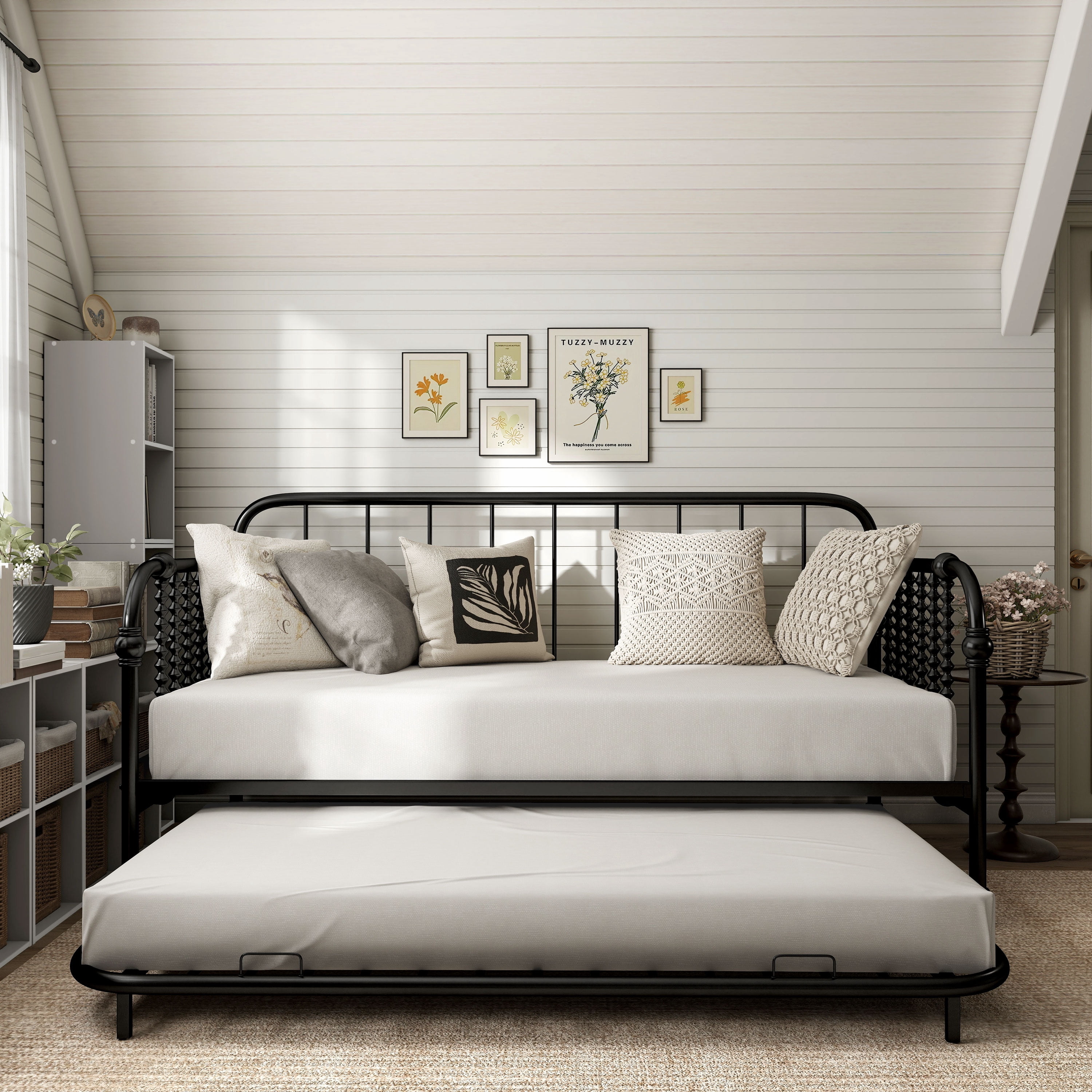 Furniture of America Wren Metal 2-Piece Twin Daybed with Trundle Set, Black