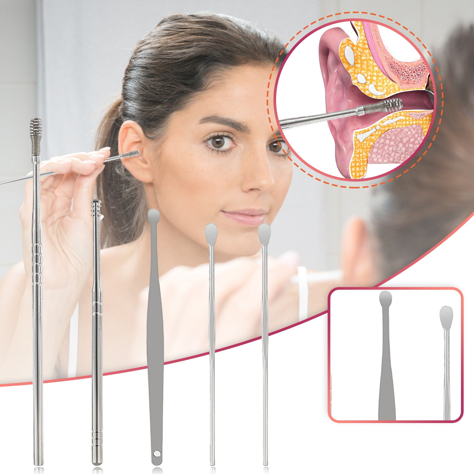 NIUREDLTD Stainless Steel Ear Picking Tool Set, Massage Ear Pick, Ear